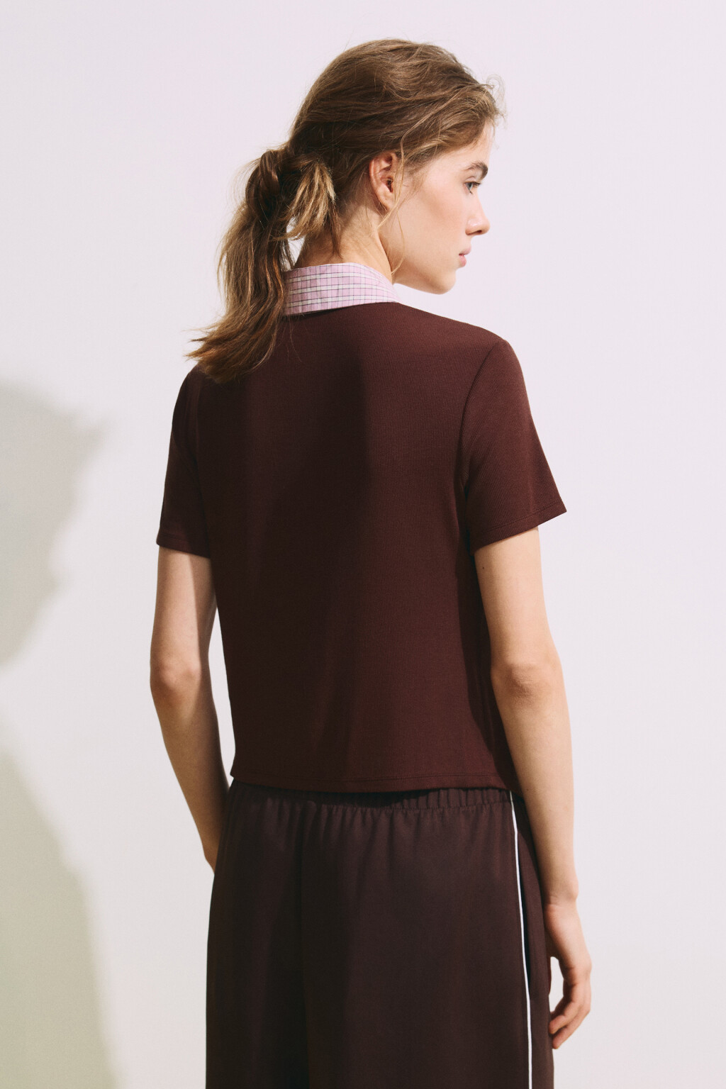 Рубашка клетчатая с джемпером - цвет коричневый - 3