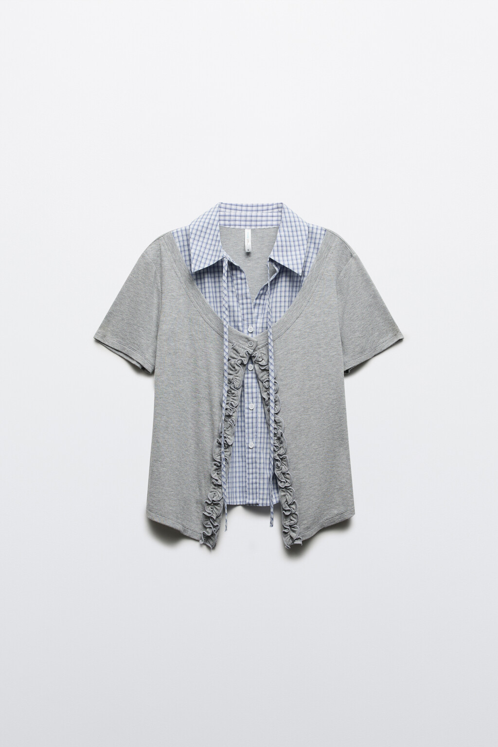Рубашка клетчатая с джемпером - цвет серый - 8