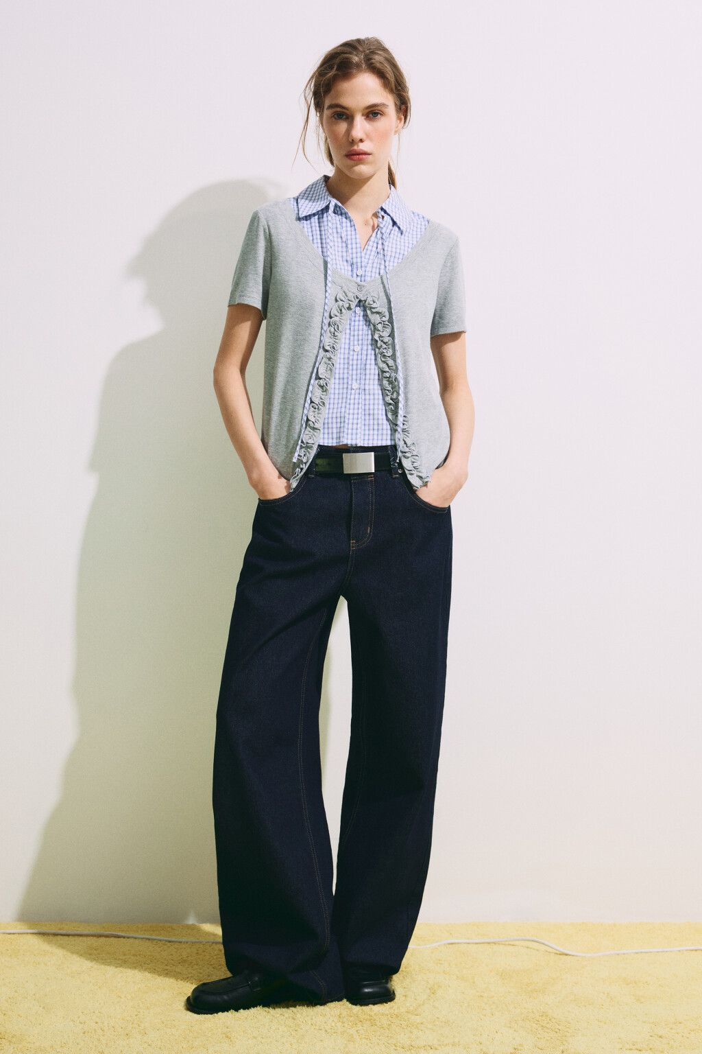 Рубашка клетчатая с джемпером - цвет серый - 5