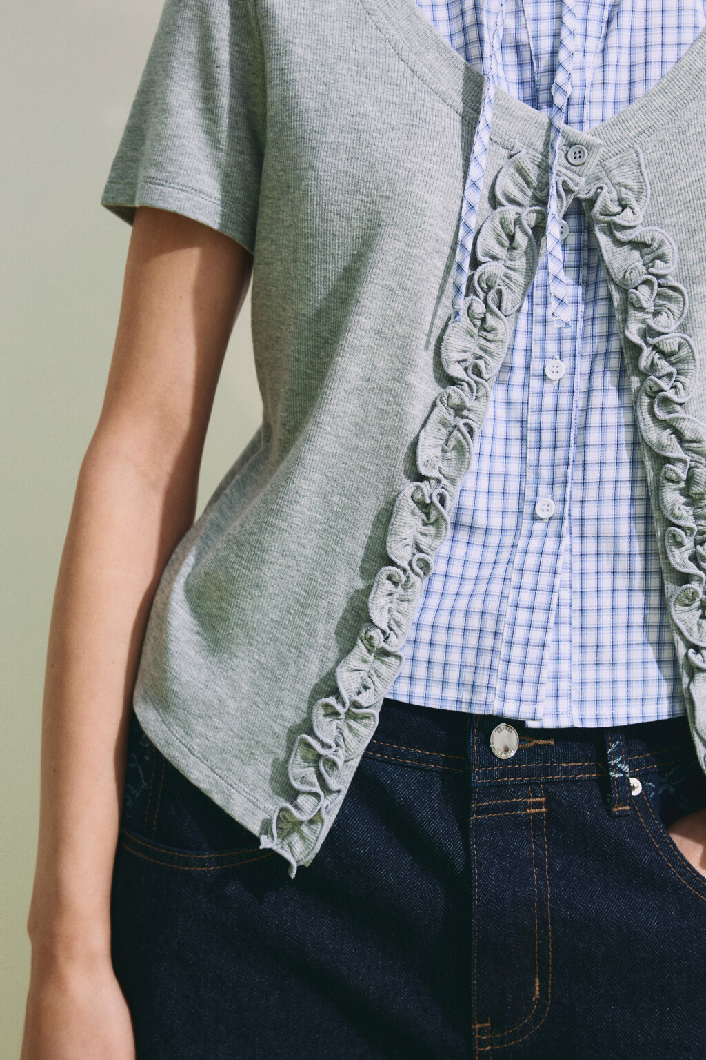 Рубашка клетчатая с джемпером - цвет серый - 6