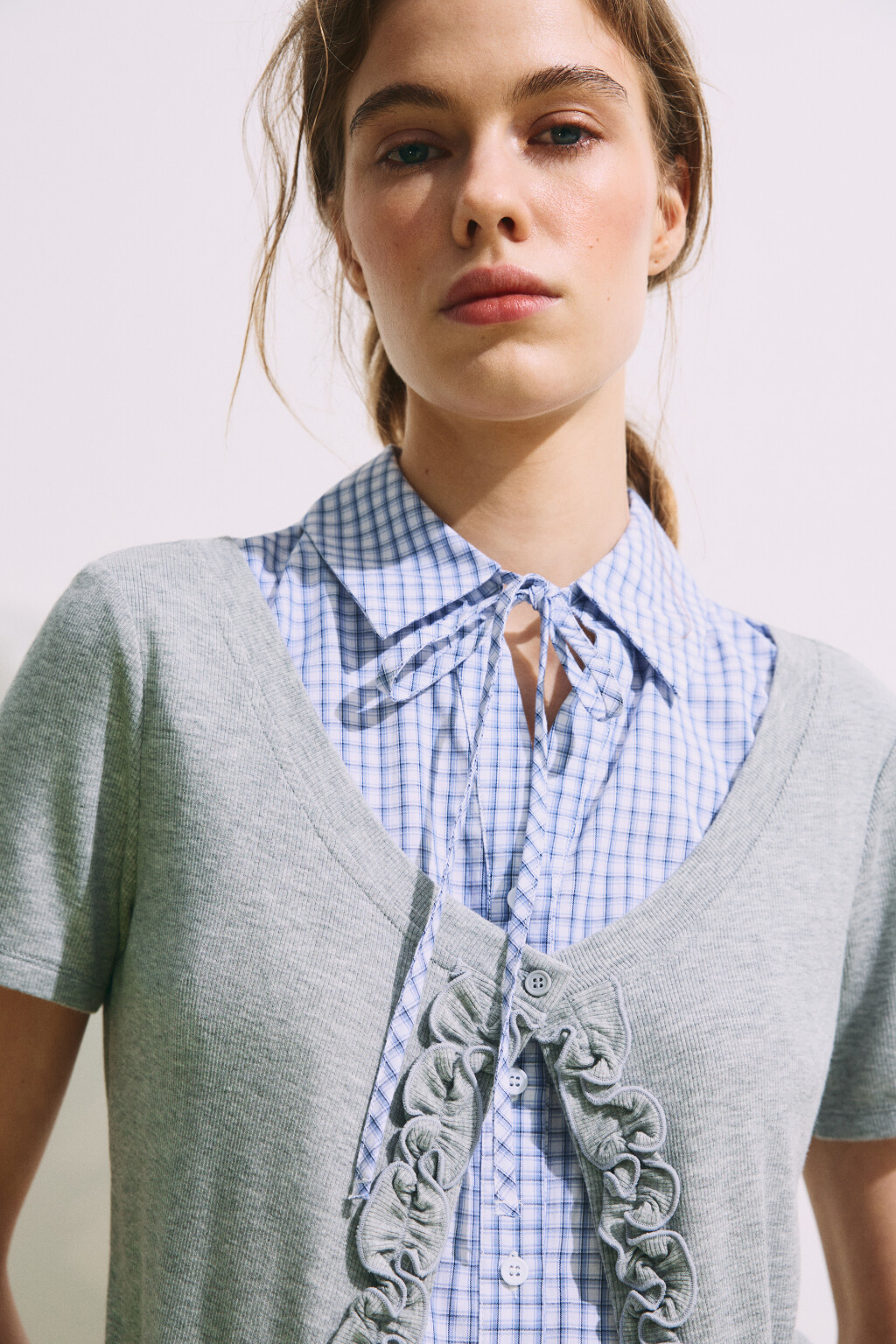 Рубашка клетчатая с джемпером - цвет серый - 7