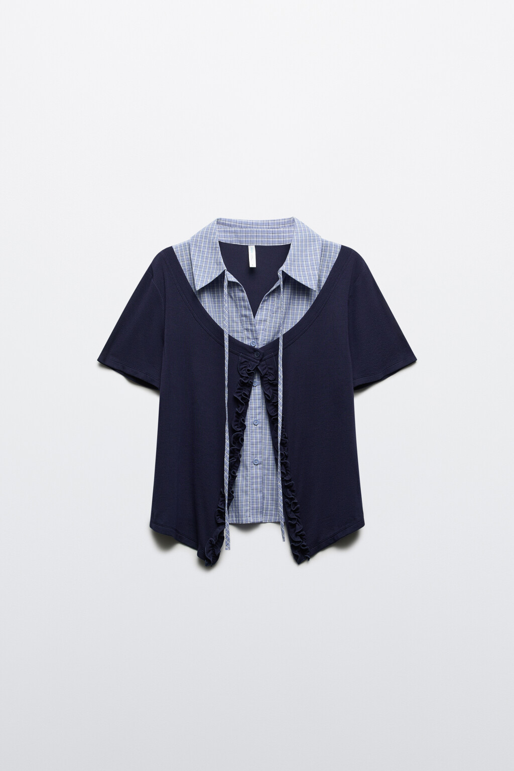 Рубашка клетчатая с джемпером - цвет синий - 7