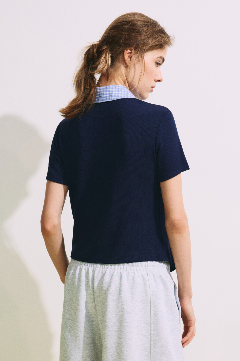 Рубашка клетчатая с джемпером - цвет синий - 3