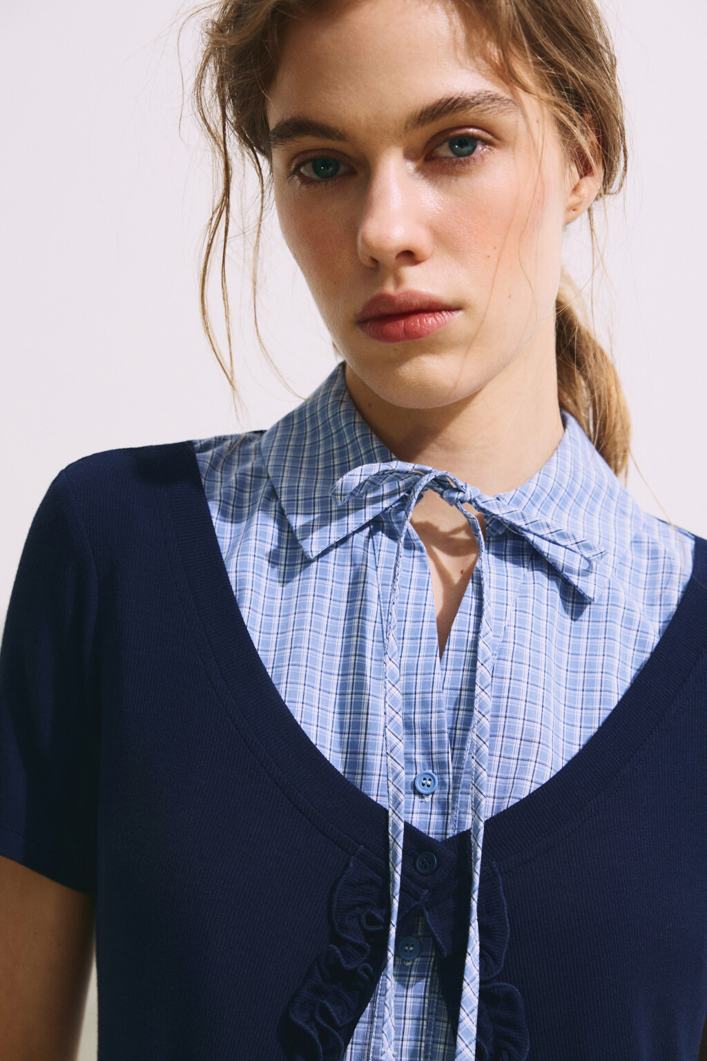 Рубашка клетчатая с джемпером - цвет синий - 5