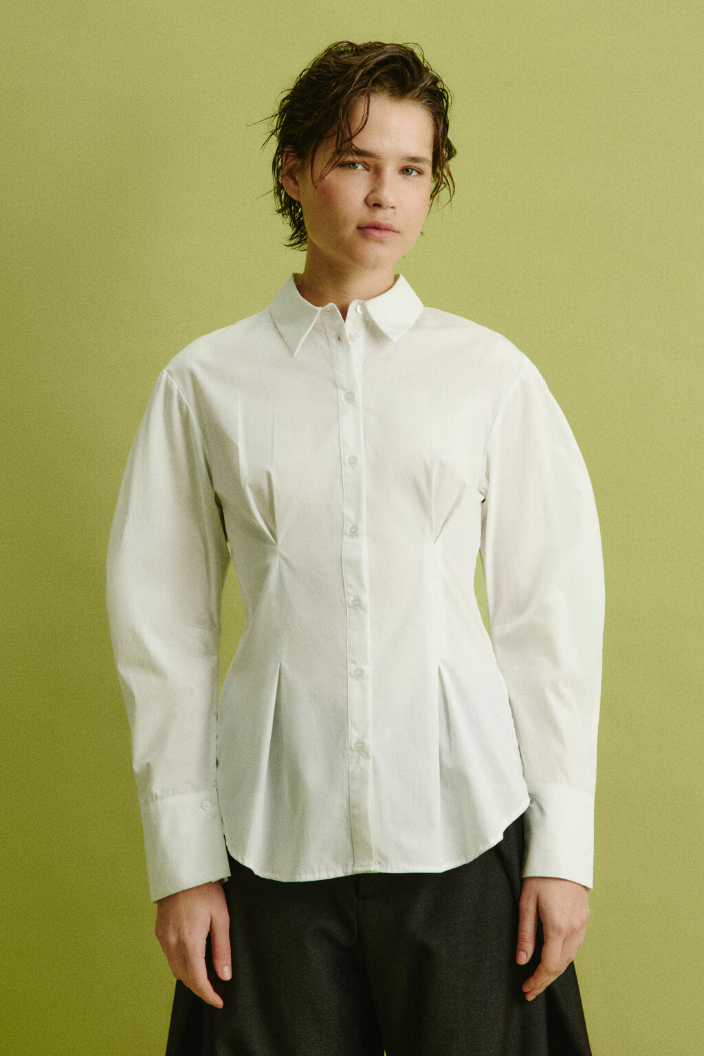 Рубашка приталенная с защипами - цвет белый - 3