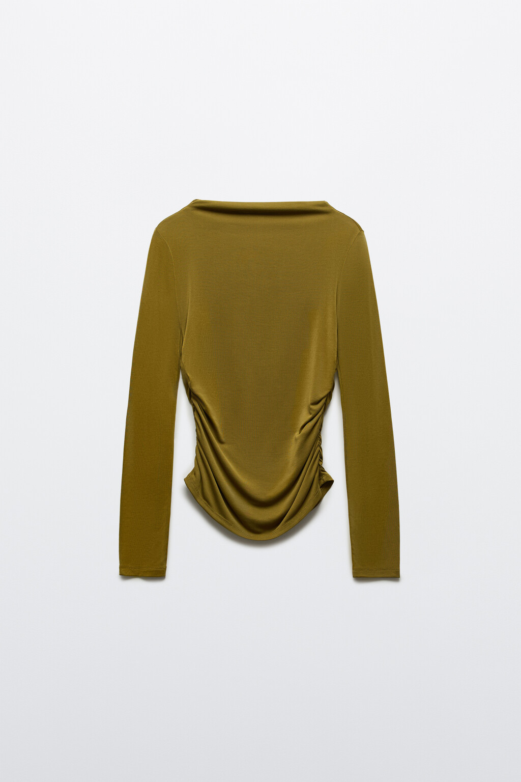 Лонгслив облегающий с декоративной сборкой - цвет зеленый - 8
