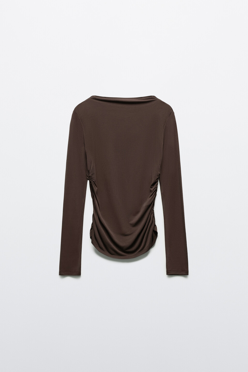 Лонгслив облегающий с декоративной сборкой - цвет коричневый - 7