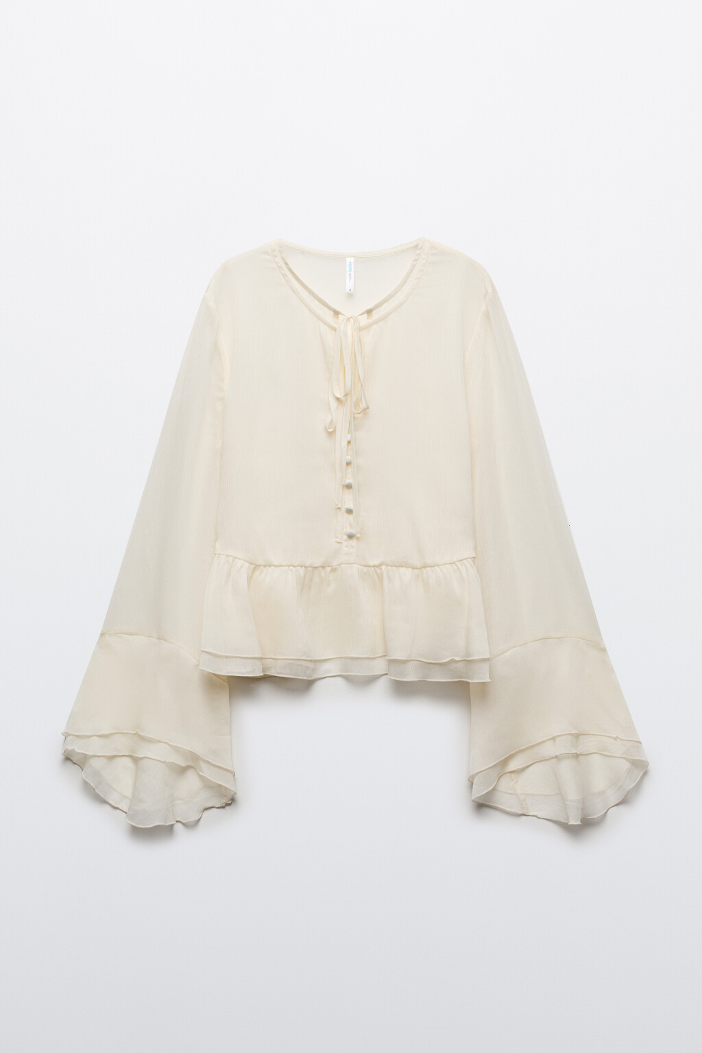 Блузка шифоновая на завязках с воланами - цвет молочный - 1