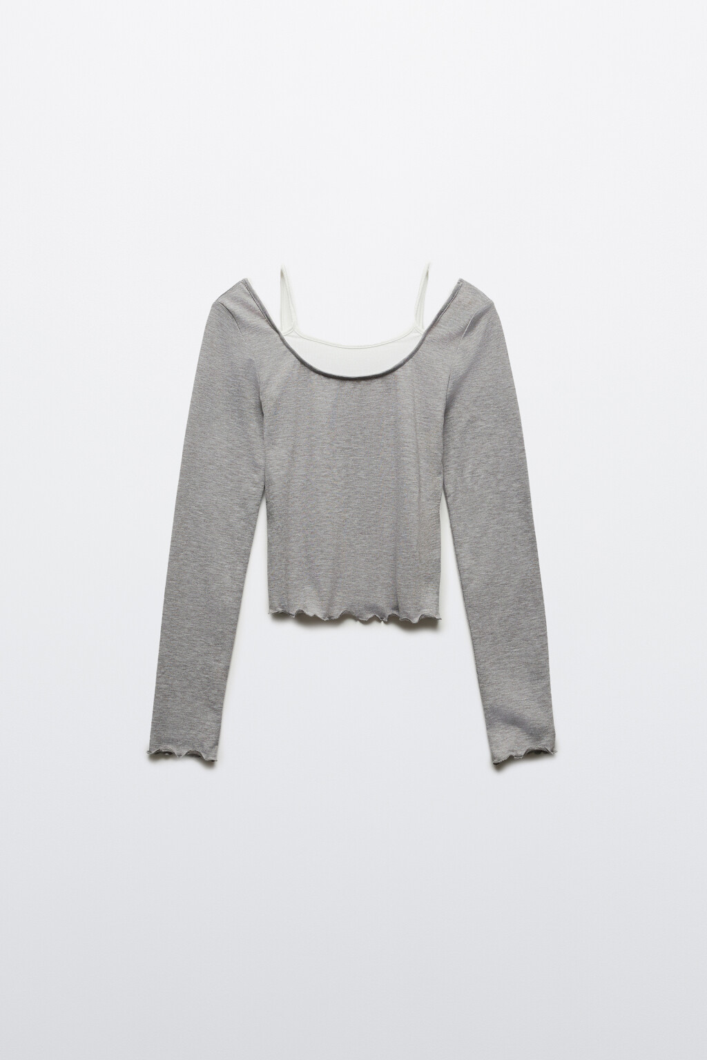 Лонгслив полуприлегающий с имитацией майки - цвет серый - 1