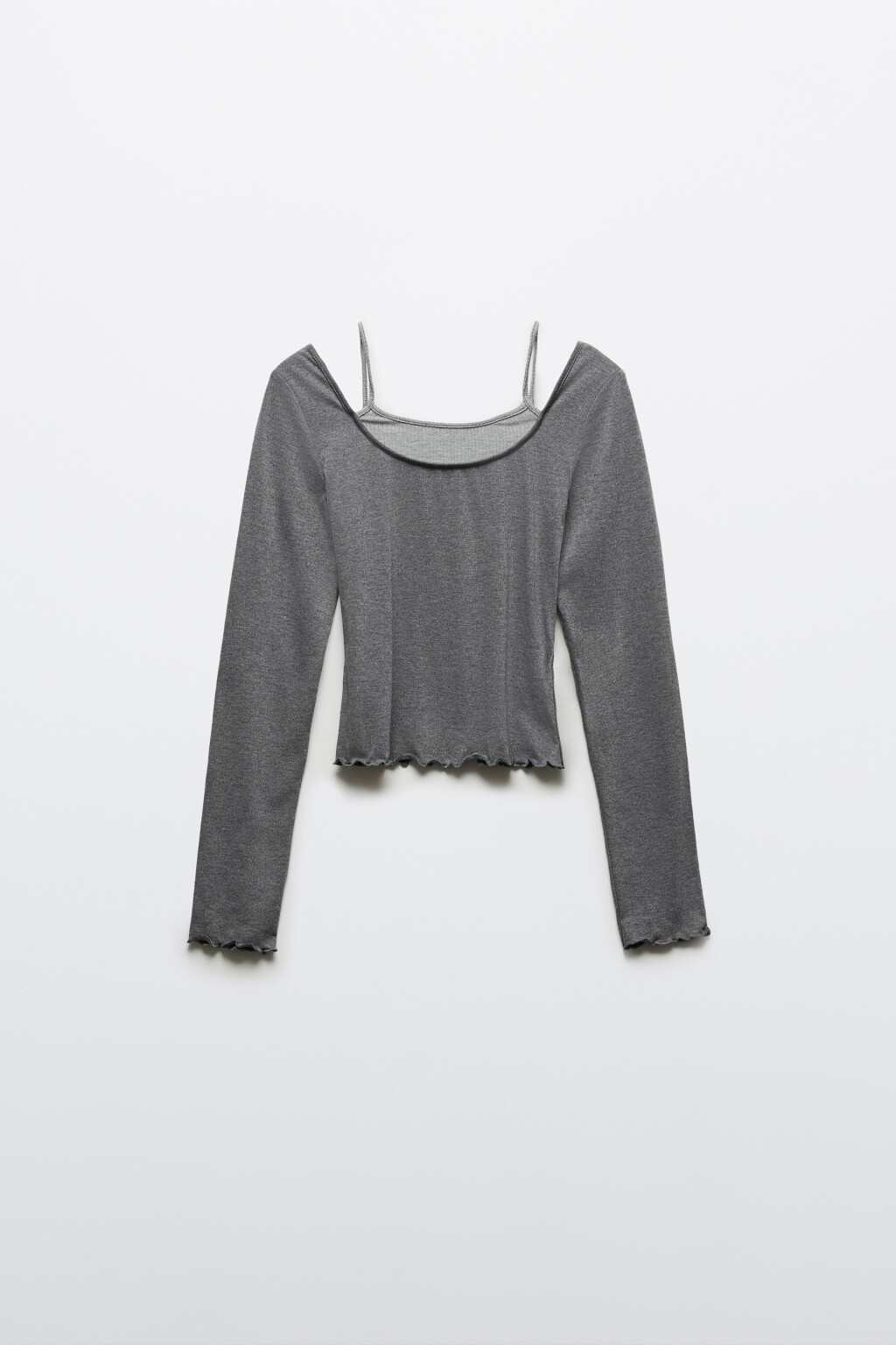 Лонгслив полуприлегающий с имитацией майки - цвет серый - 1