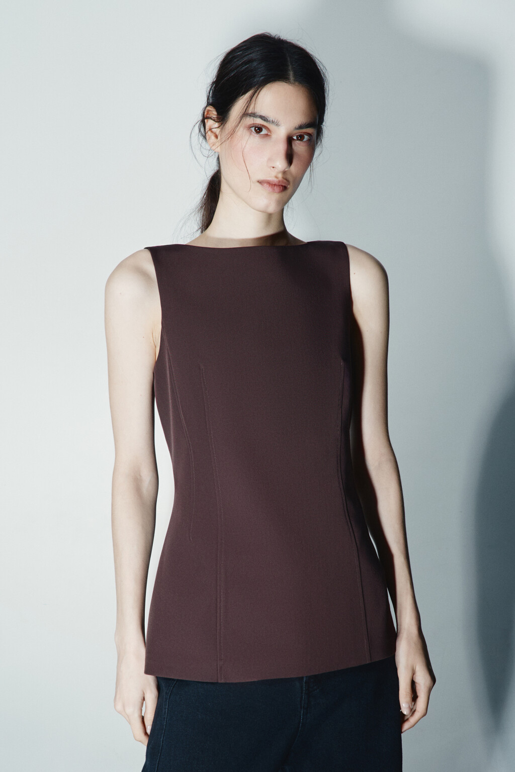 Блузка-жилет приталенная - цвет коричневый - 2