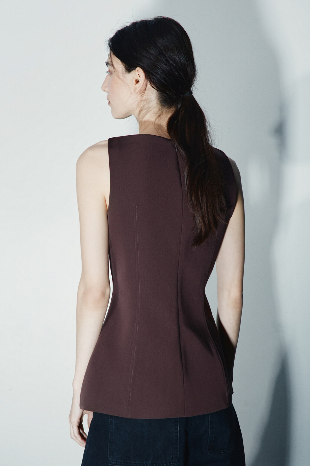 Блузка-жилет приталенная - цвет коричневый - 3