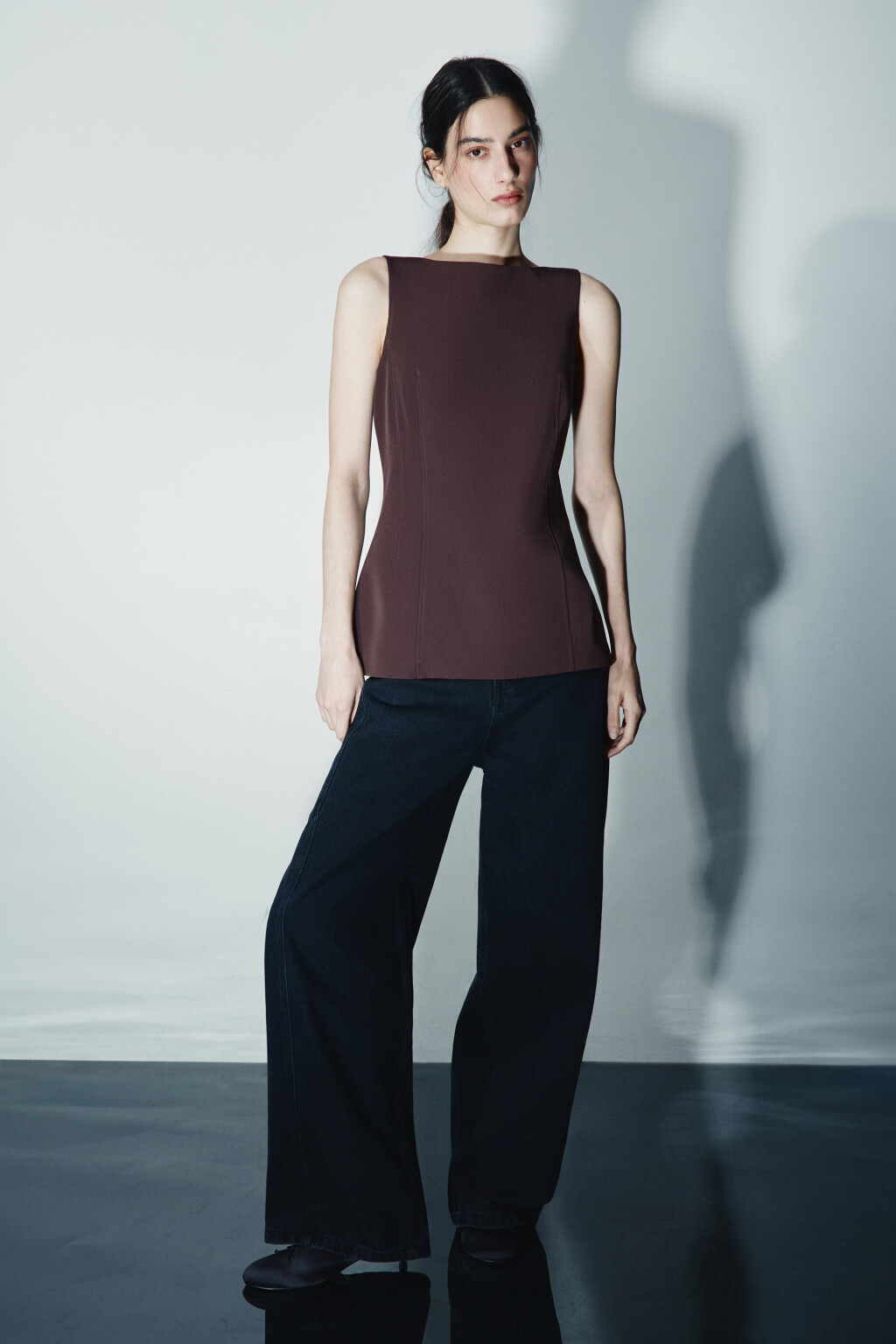 Блузка-жилет приталенная - цвет коричневый - 4