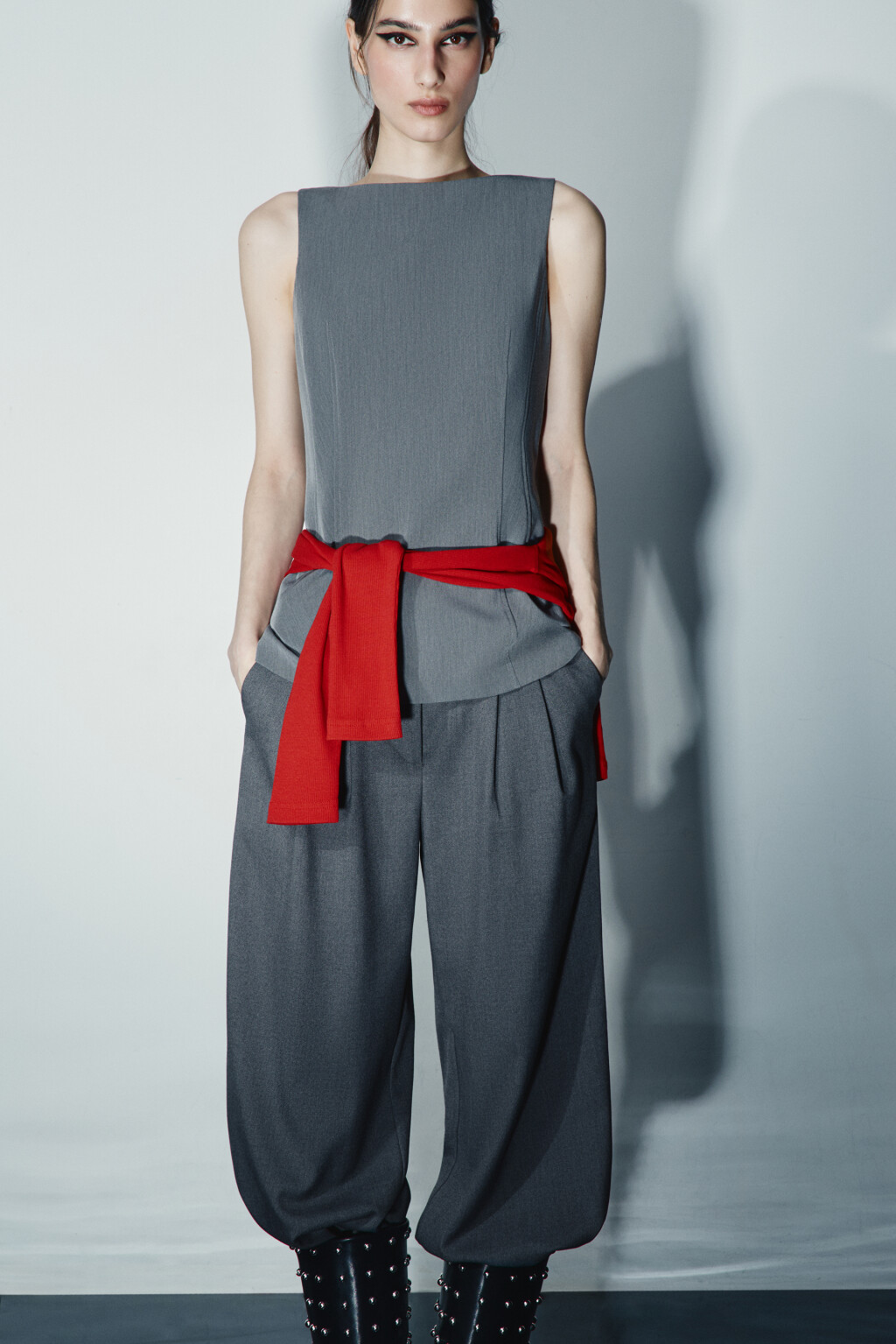 Блузка-жилет приталенная - цвет серый - 1