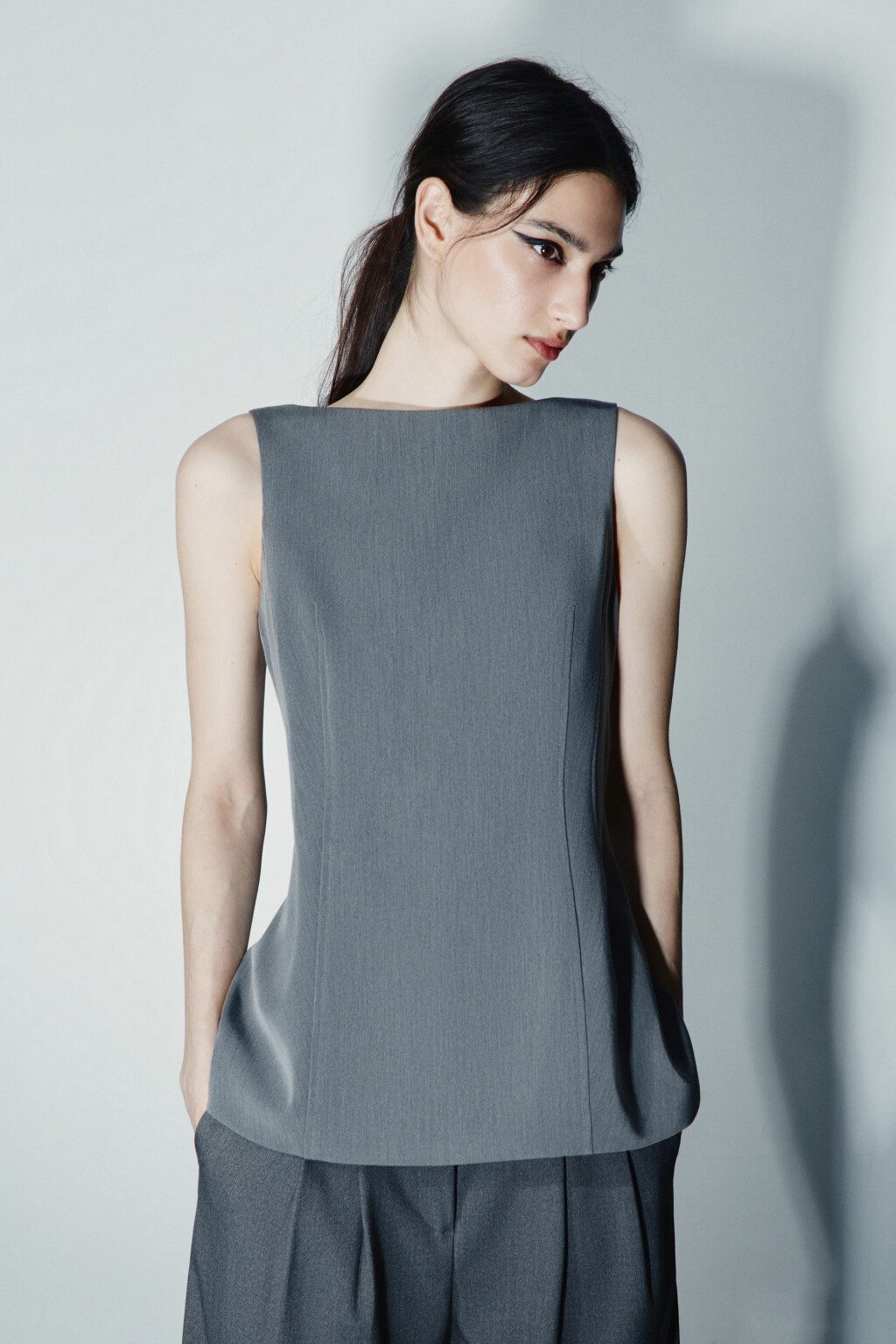 Блузка-жилет приталенная - цвет серый - 2