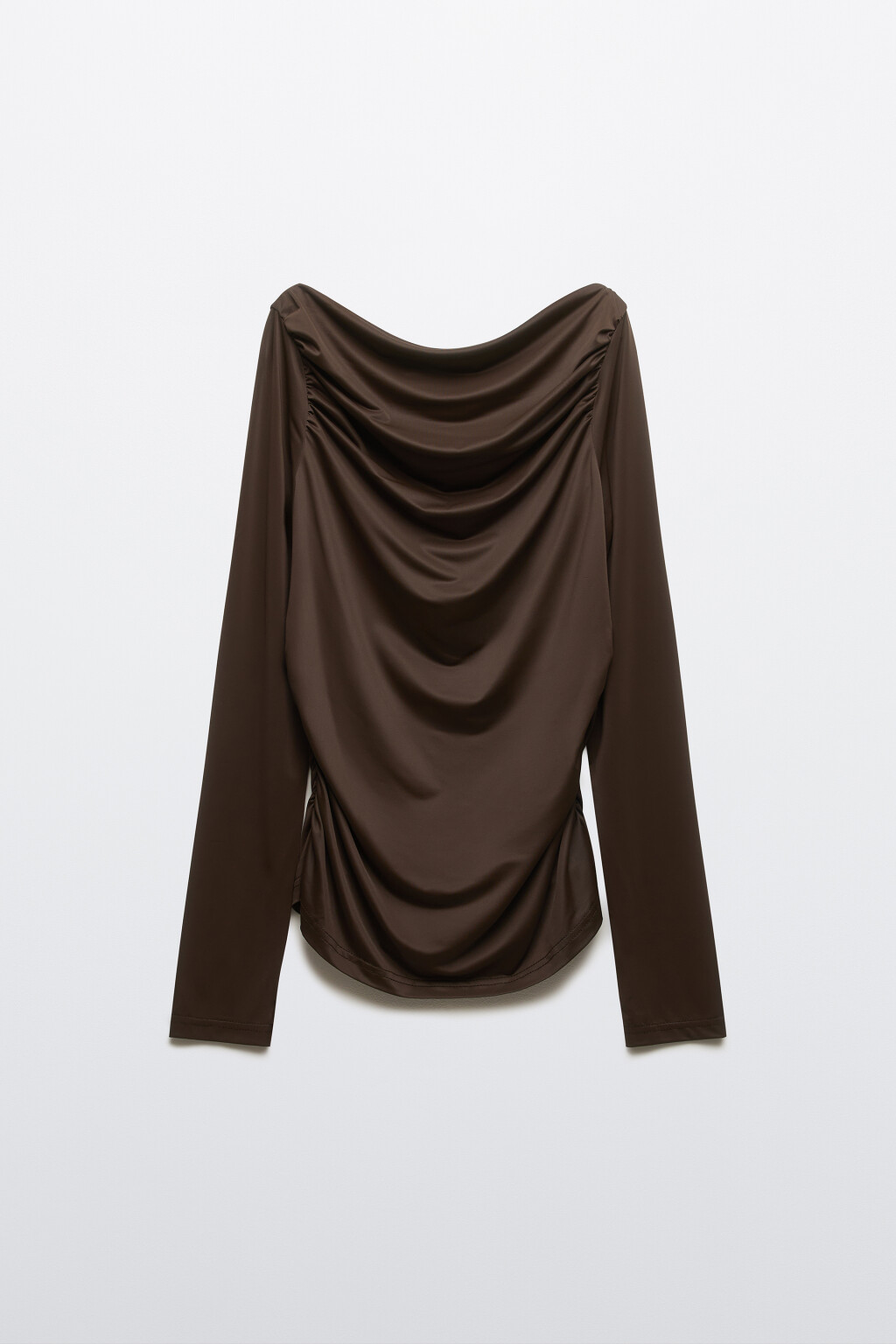 Блузка полуприлегающая с оборками - цвет коричневый - 1