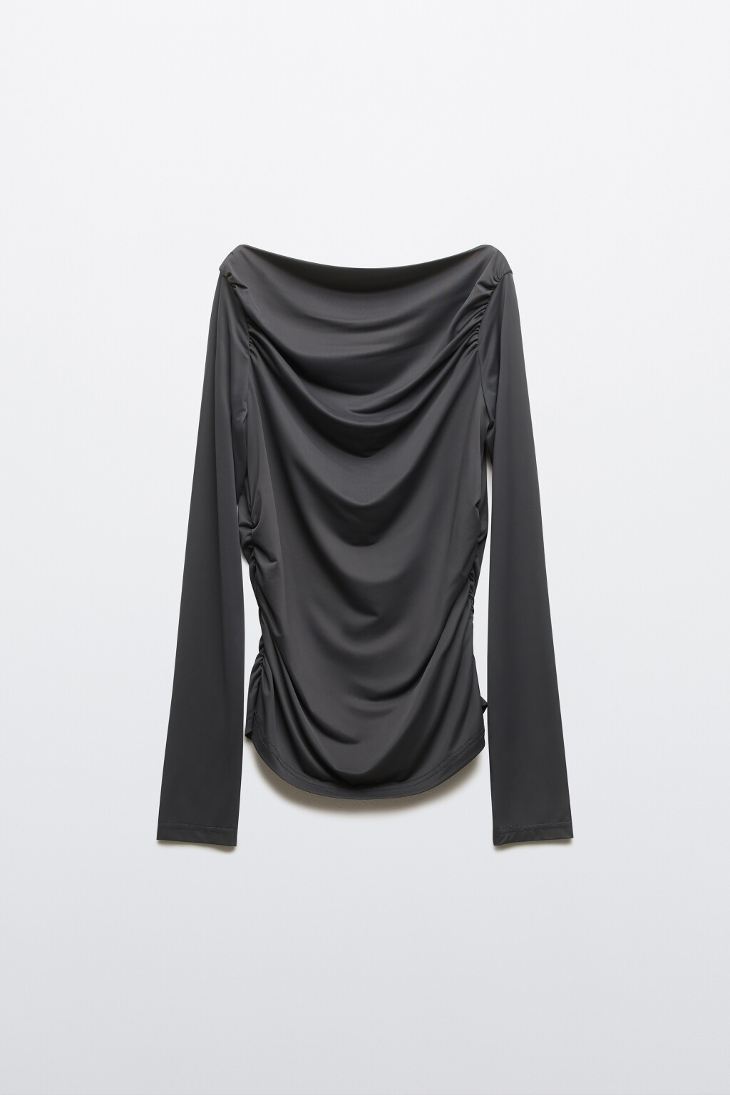 Блузка полуприлегающая с оборками - цвет серый - 1