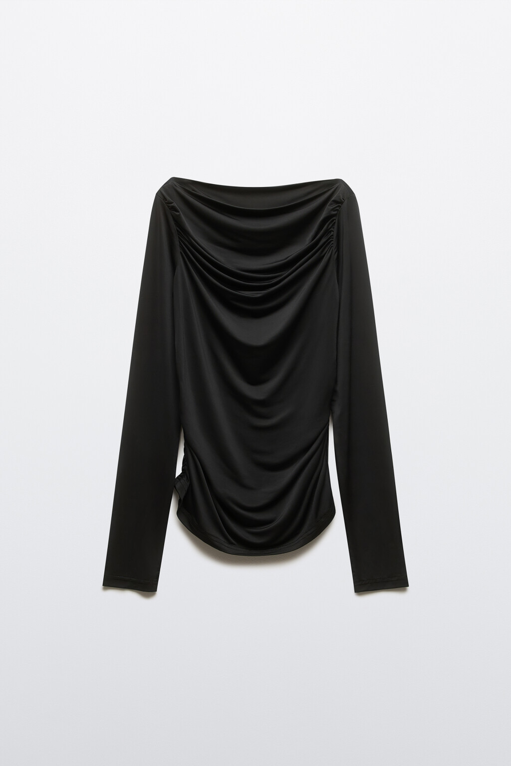 Блузка полуприлегающая с оборками - цвет черный - 1