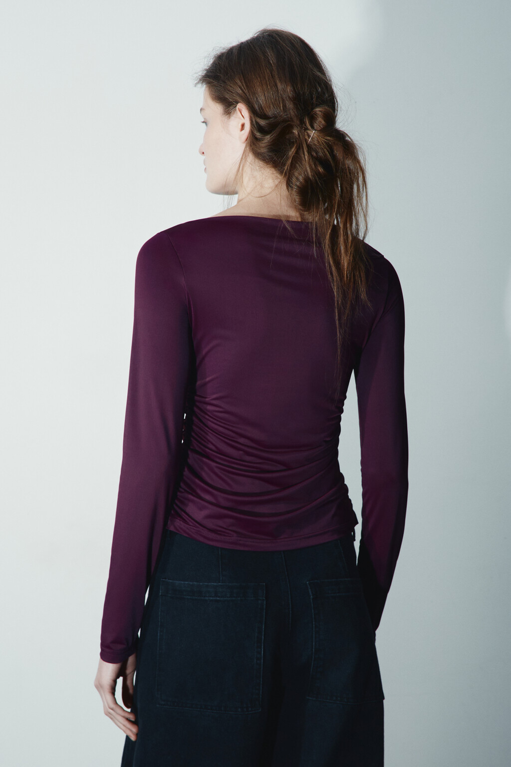 Блузка полуприлегающая с оборками - цвет фиолетовый - 3