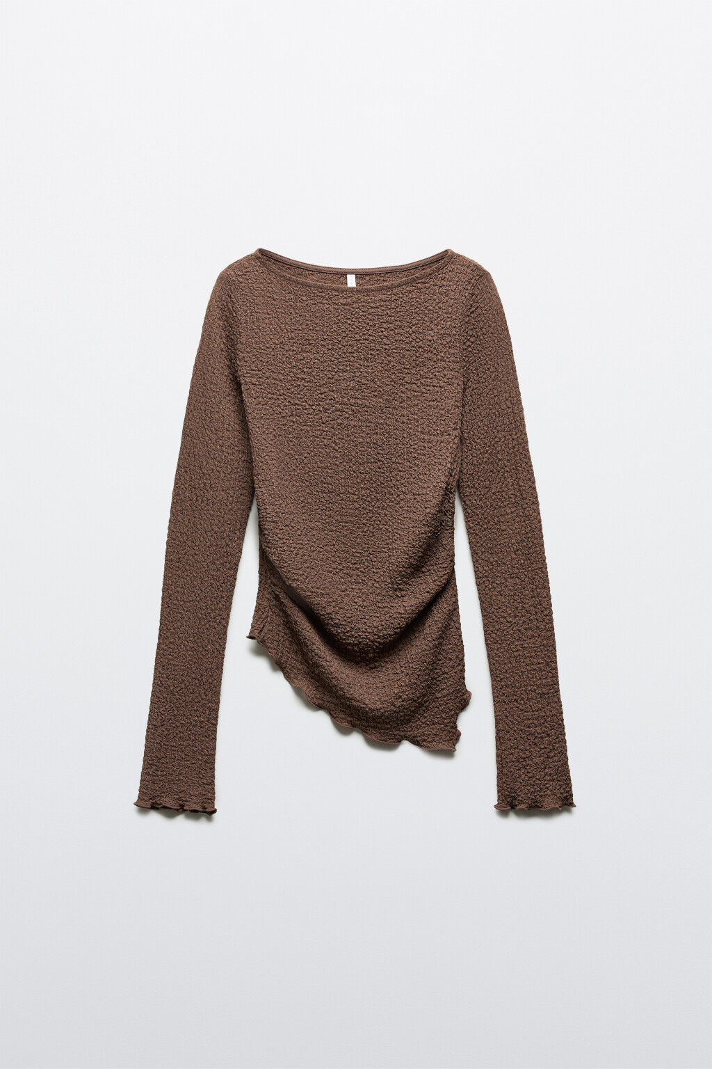 Лонгслив облегающий из жатой ткани - цвет коричневый - 1