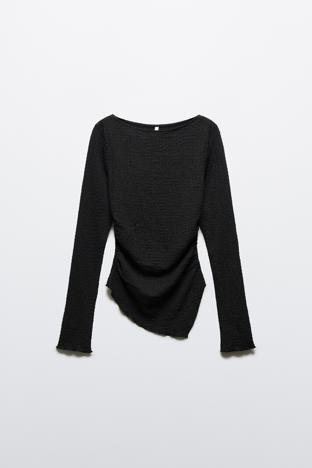 Лонгслив облегающий из жатой ткани - цвет черный - 1