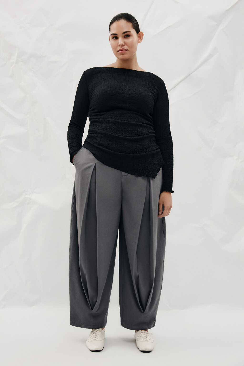 Лонгслив облегающий с асимметричным низом - цвет черный - 4