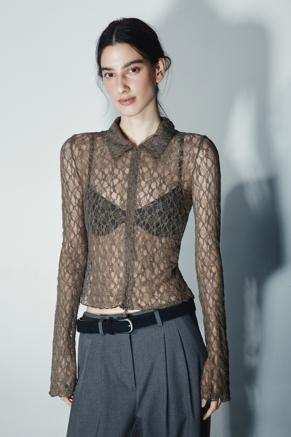 Блузка кружевная на молнии - цвет зеленый - 2