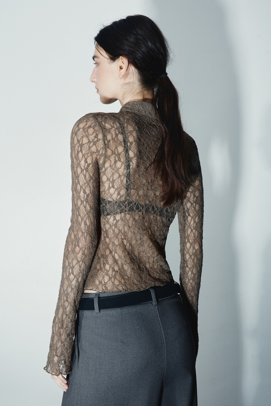 Блузка кружевная на молнии - цвет зеленый - 3