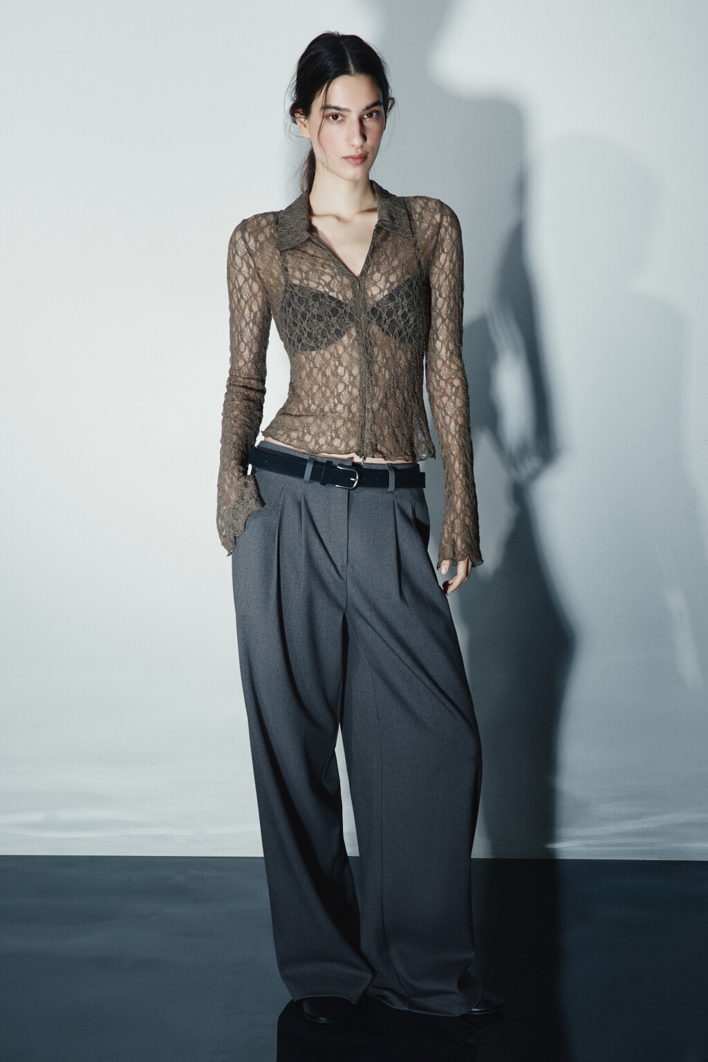 Блузка кружевная на молнии - цвет зеленый - 4