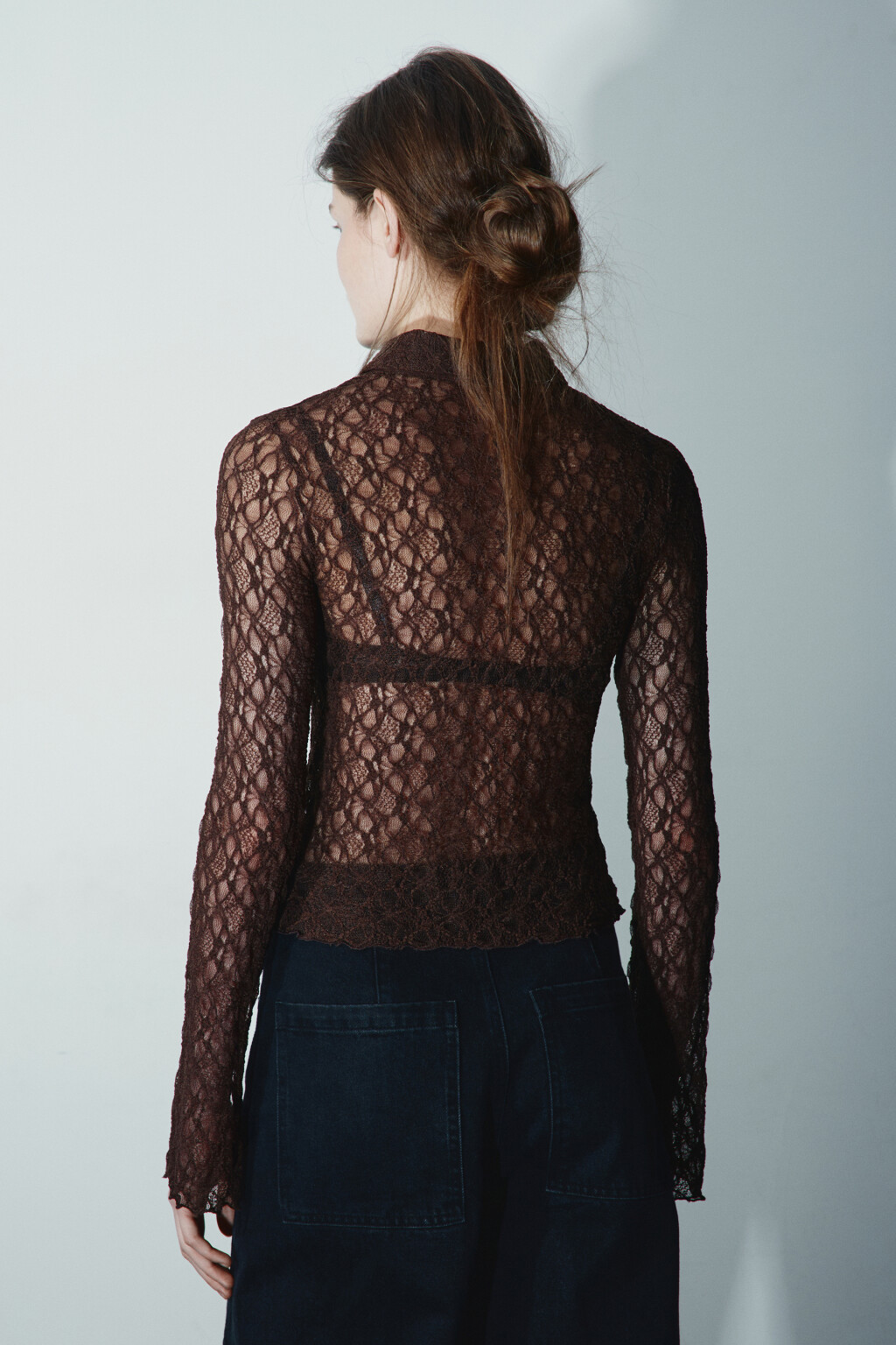 Блузка кружевная на молнии - цвет коричневый - 4