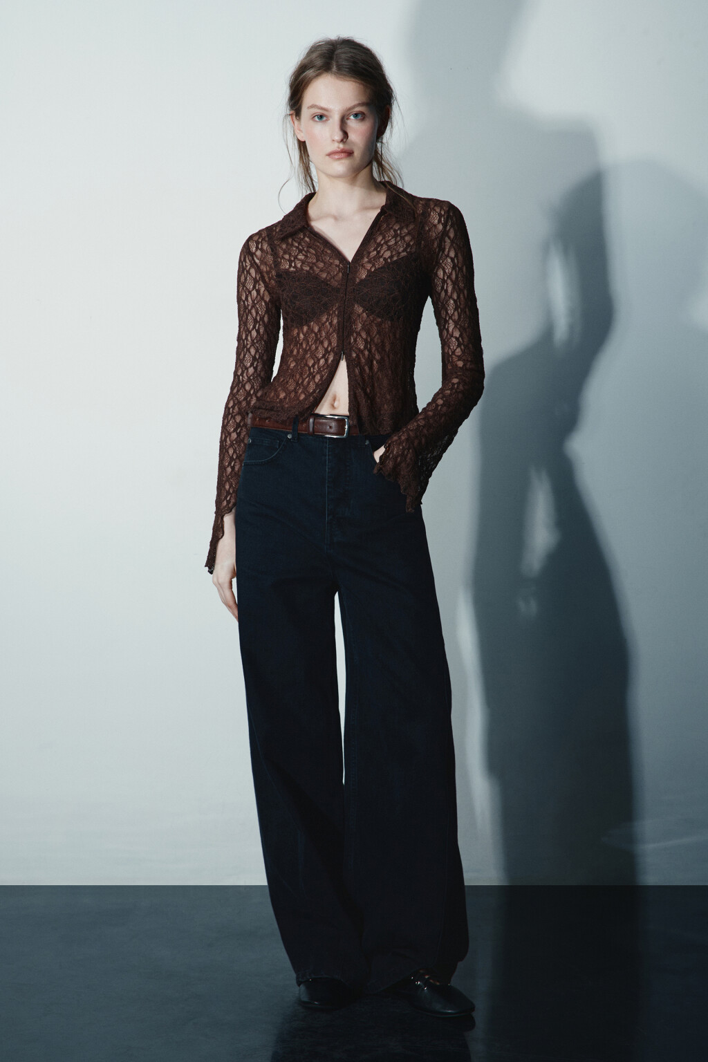 Блузка кружевная на молнии - цвет коричневый - 5