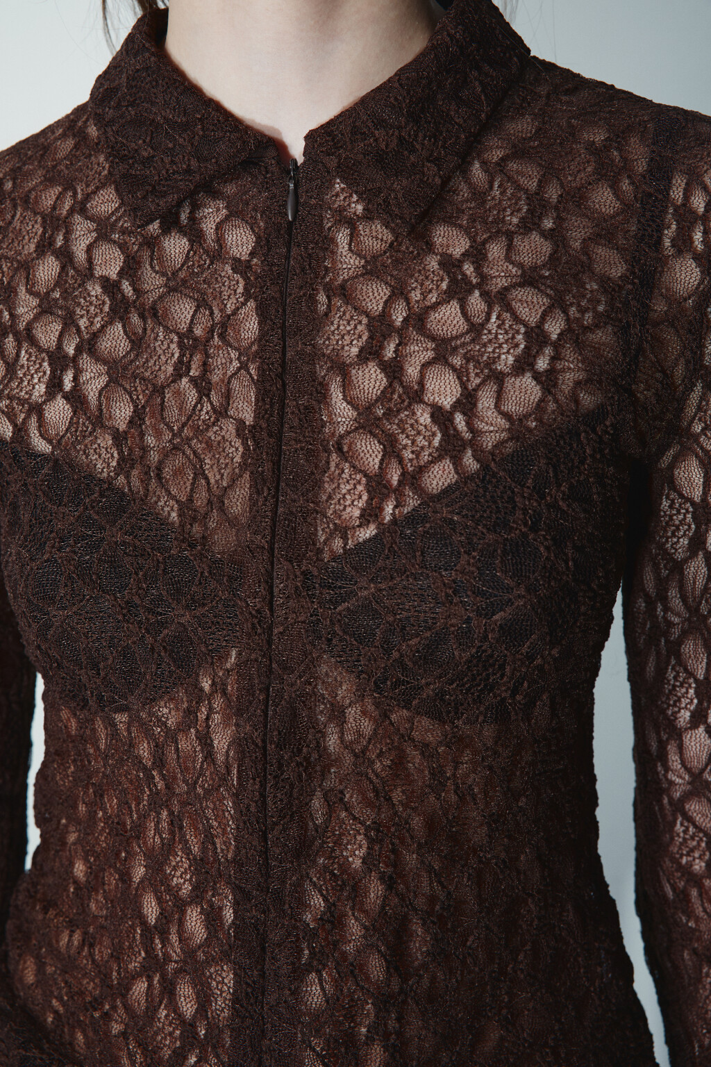 Блузка кружевная на молнии - цвет коричневый - 7
