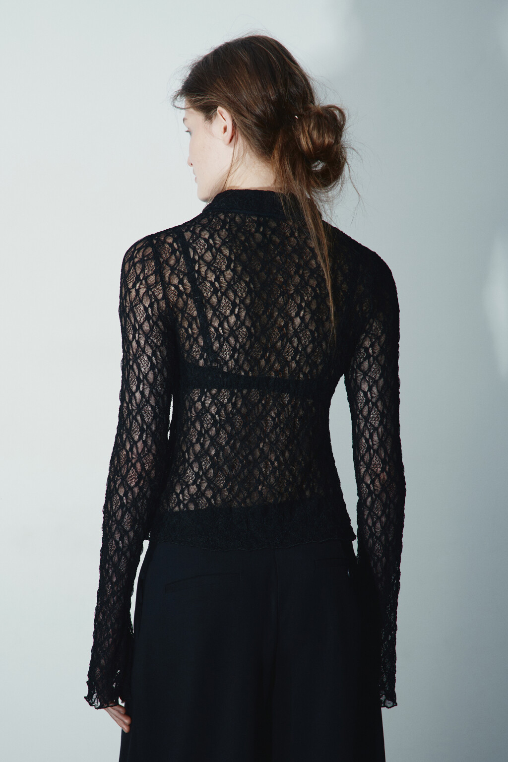 Блузка кружевная на молнии - цвет черный - 3