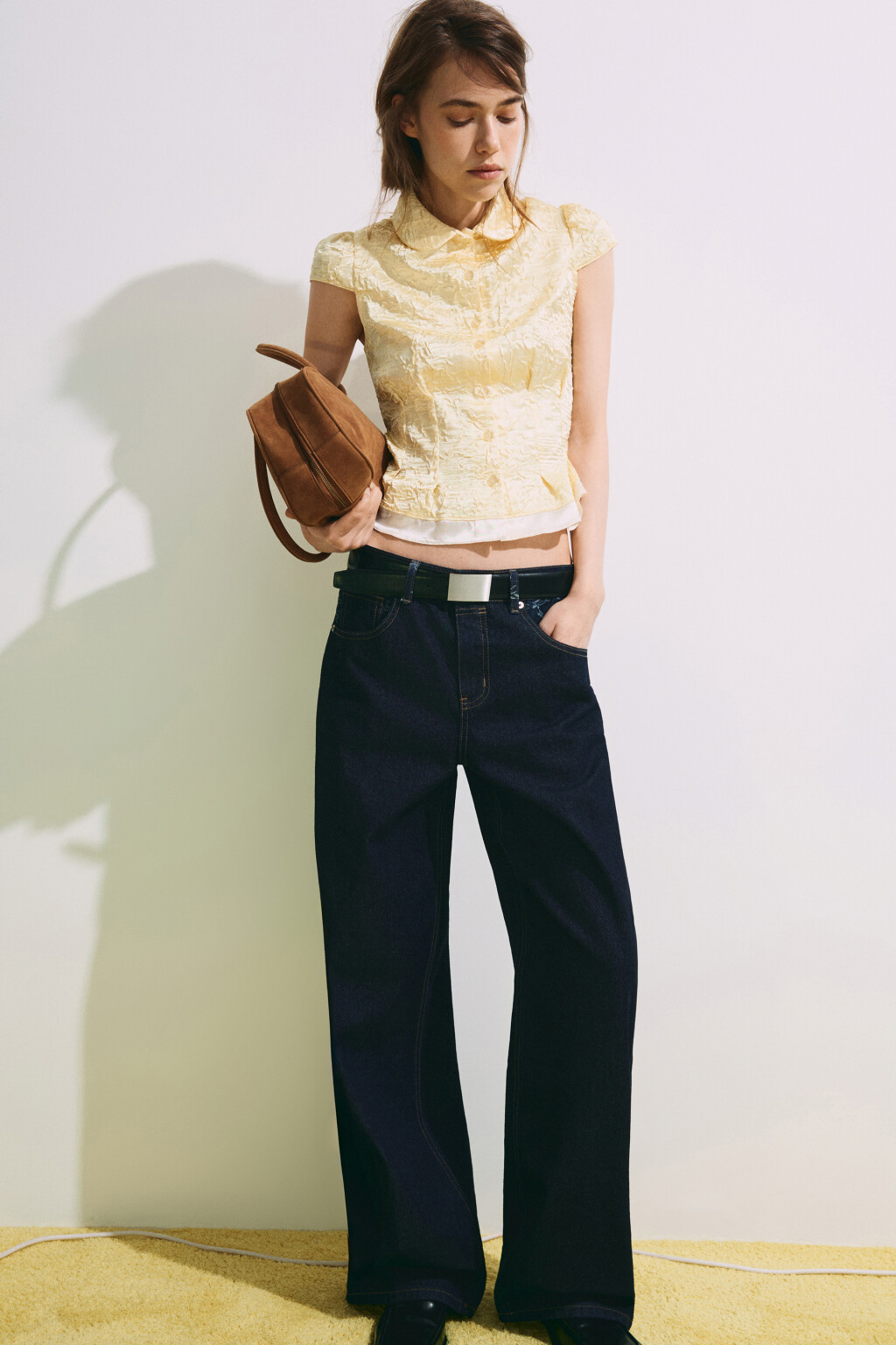 Блузка из жатого сатина - цвет желтый - 1