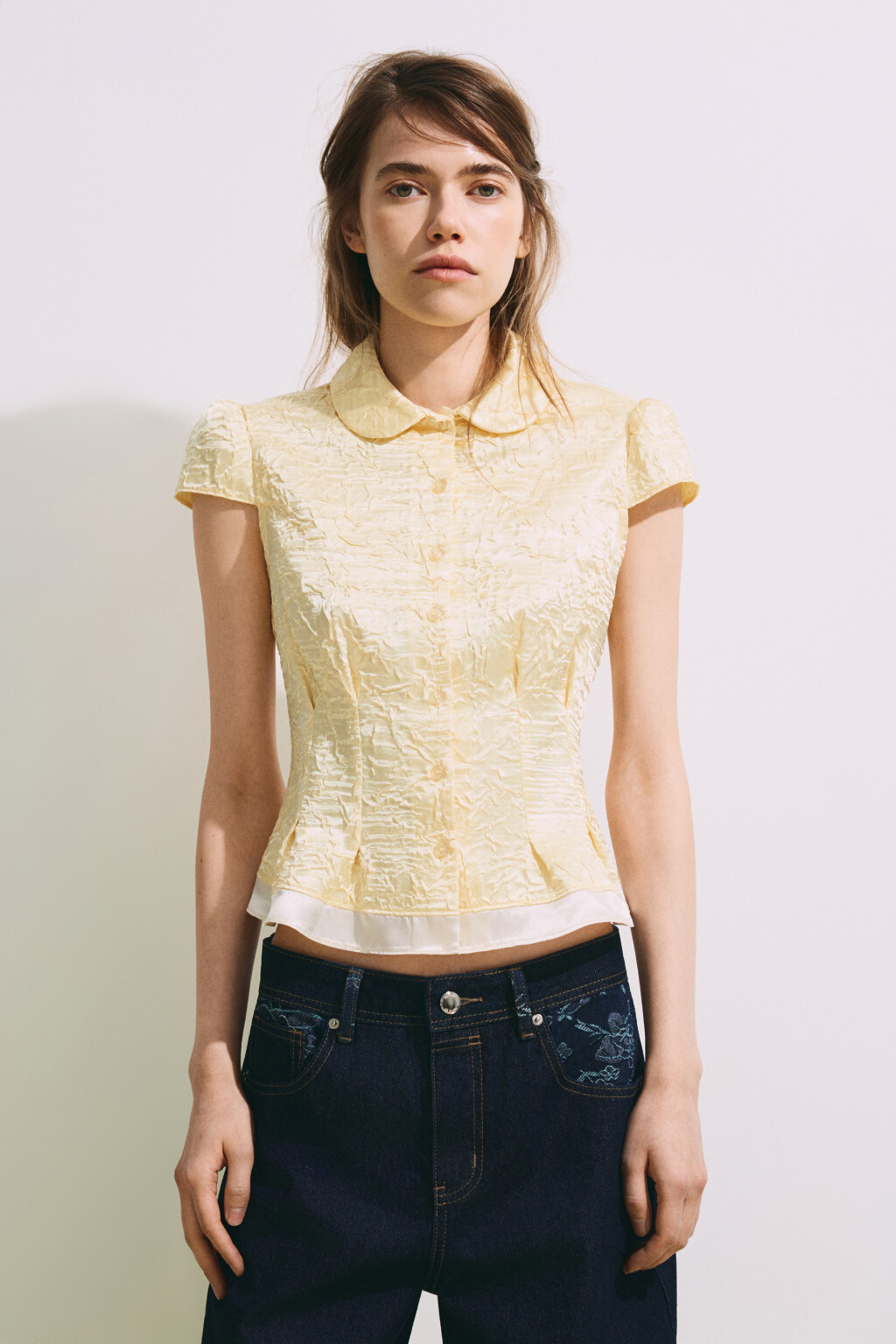 Блузка из жатого сатина - цвет желтый - 3