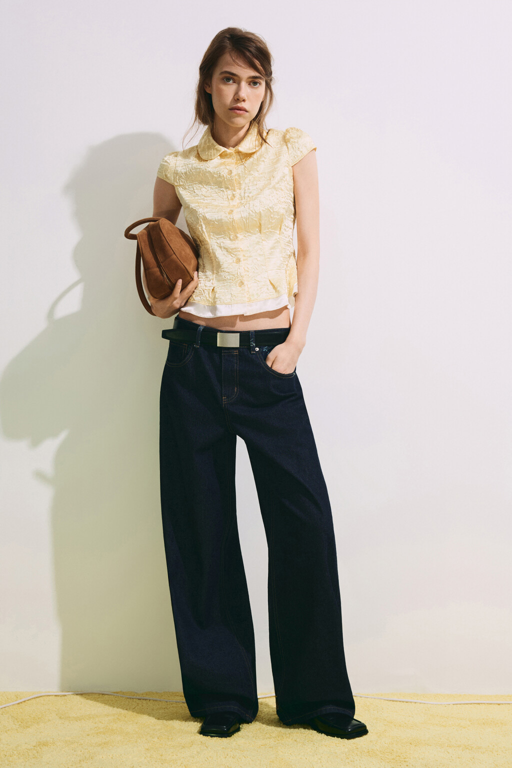 Блузка из жатого сатина - цвет желтый - 5