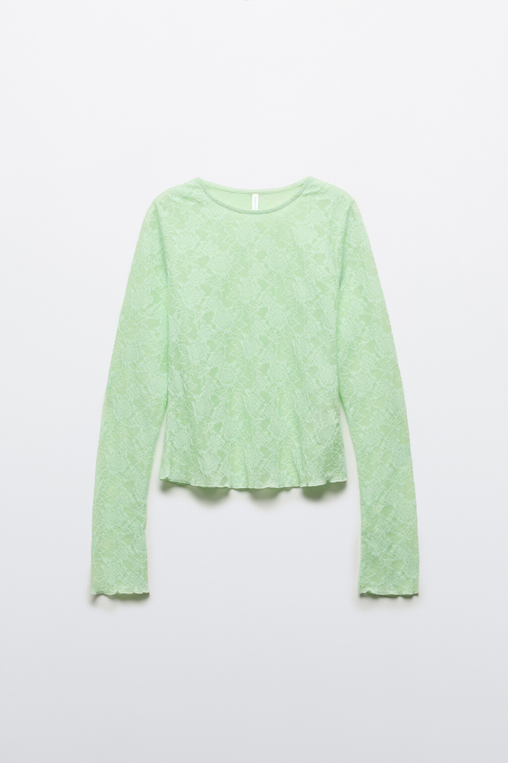 Лонгслив полуприлегающий ажурный - цвет зеленый - 1