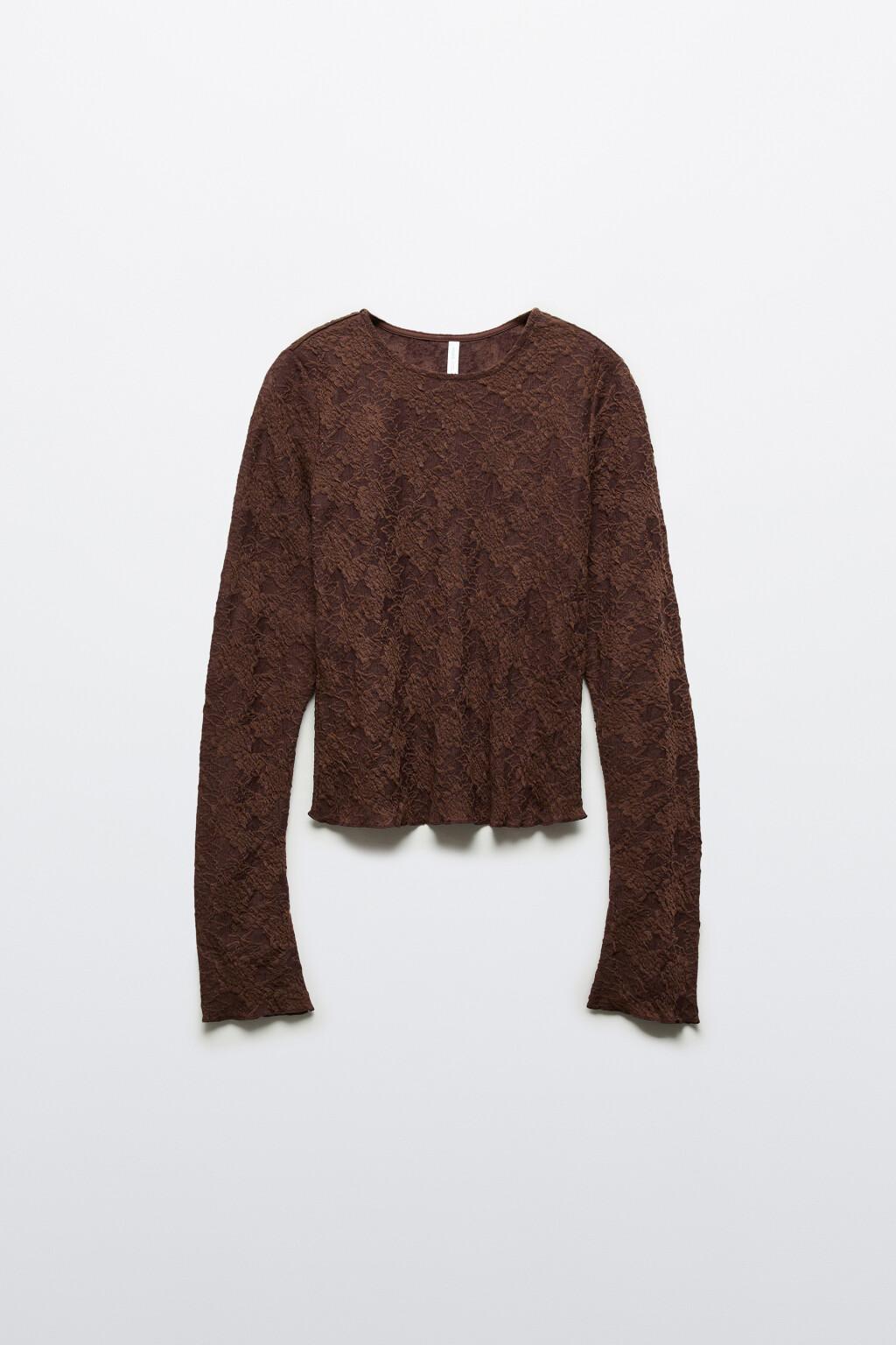 Лонгслив полуприлегающий ажурный - цвет коричневый - 1