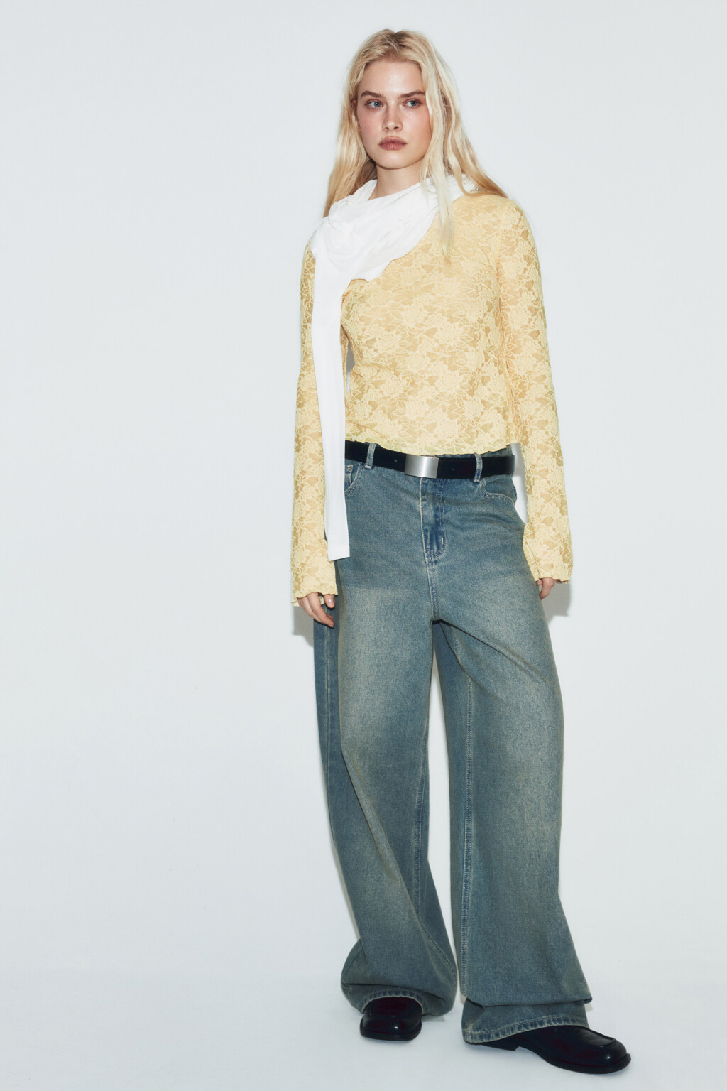 Лонгслив полуприлегающий ажурный - цвет ванильный - 1