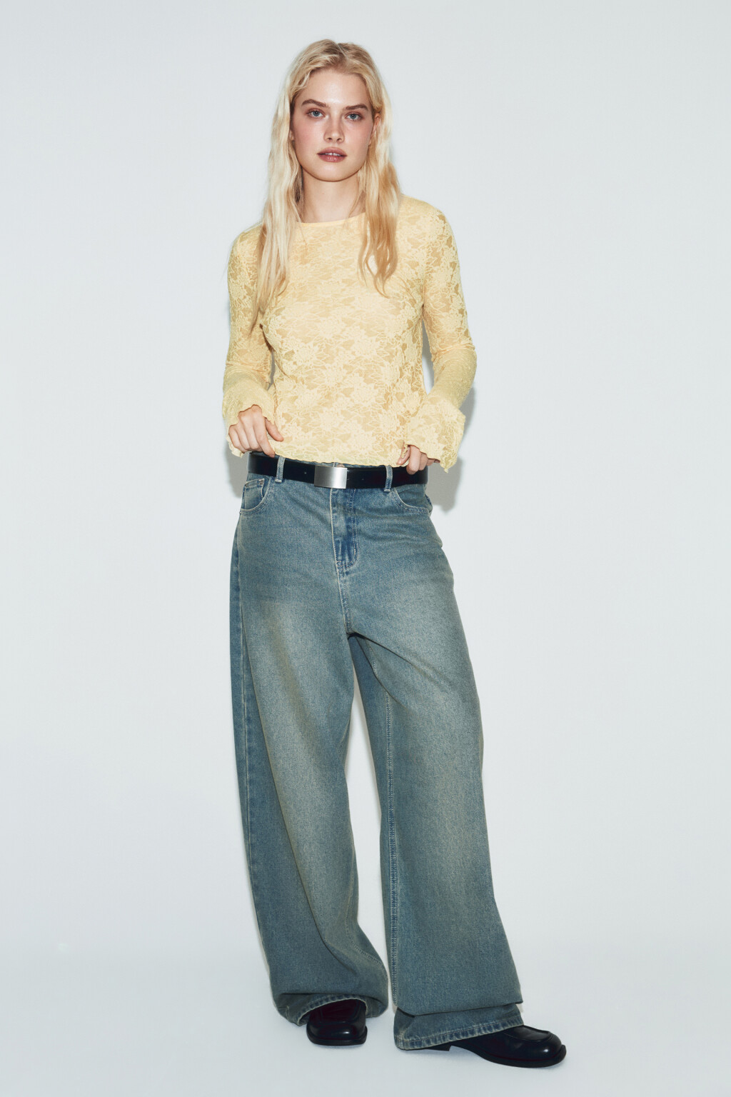 Лонгслив полуприлегающий ажурный - цвет ванильный - 5