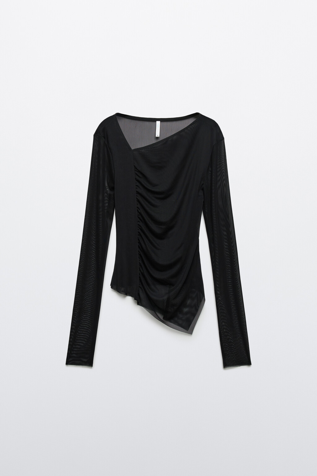 Блузка сетчатая с асимметричным низом - цвет черный - 1