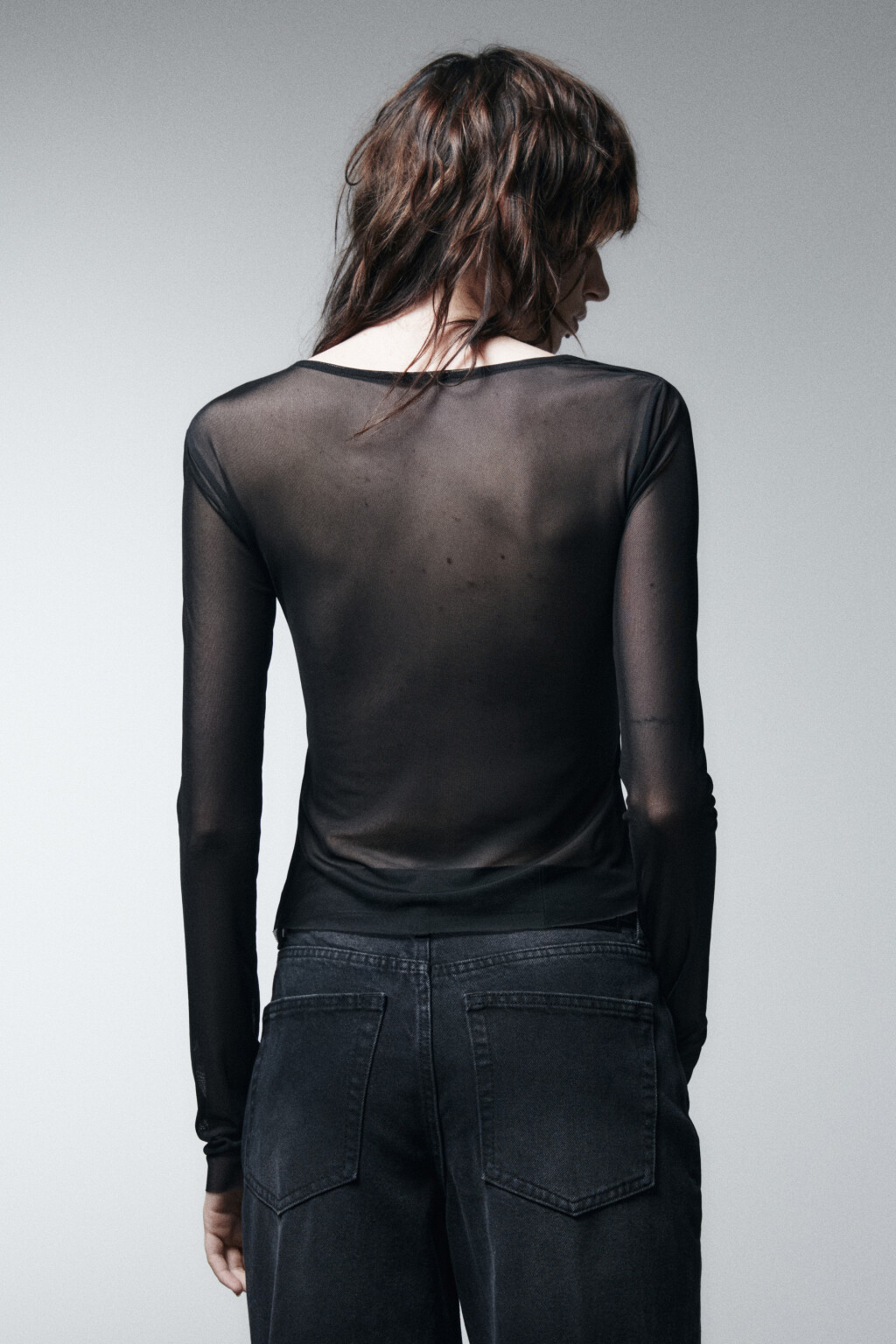 Блузка сетчатая с асимметричным низом - цвет черный - 3