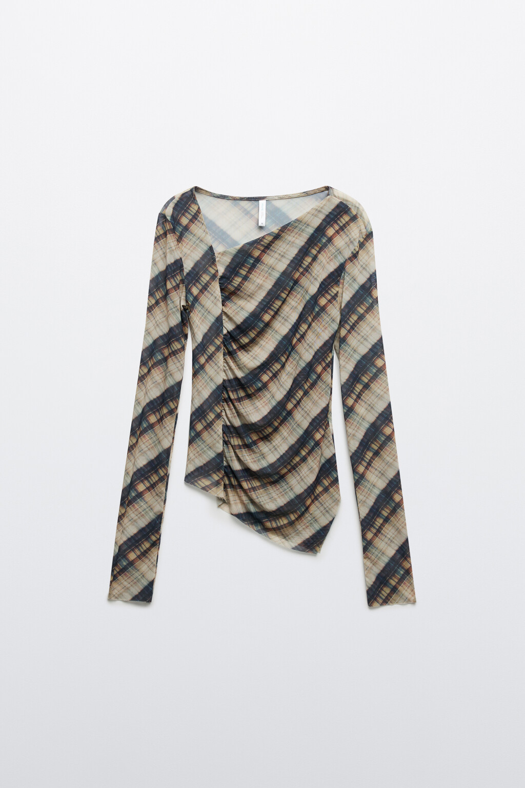 Блузка сетчатая с асимметричным низом - цвет бежевый - 1