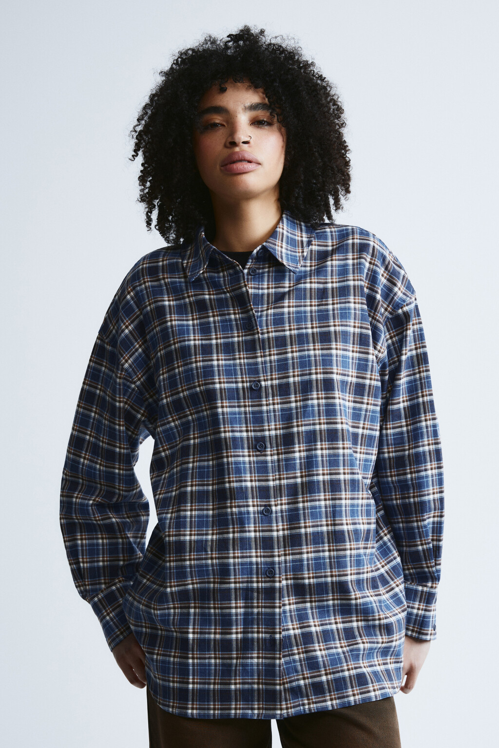 Рубашка фланелевая в клетку - цвет синий - 3