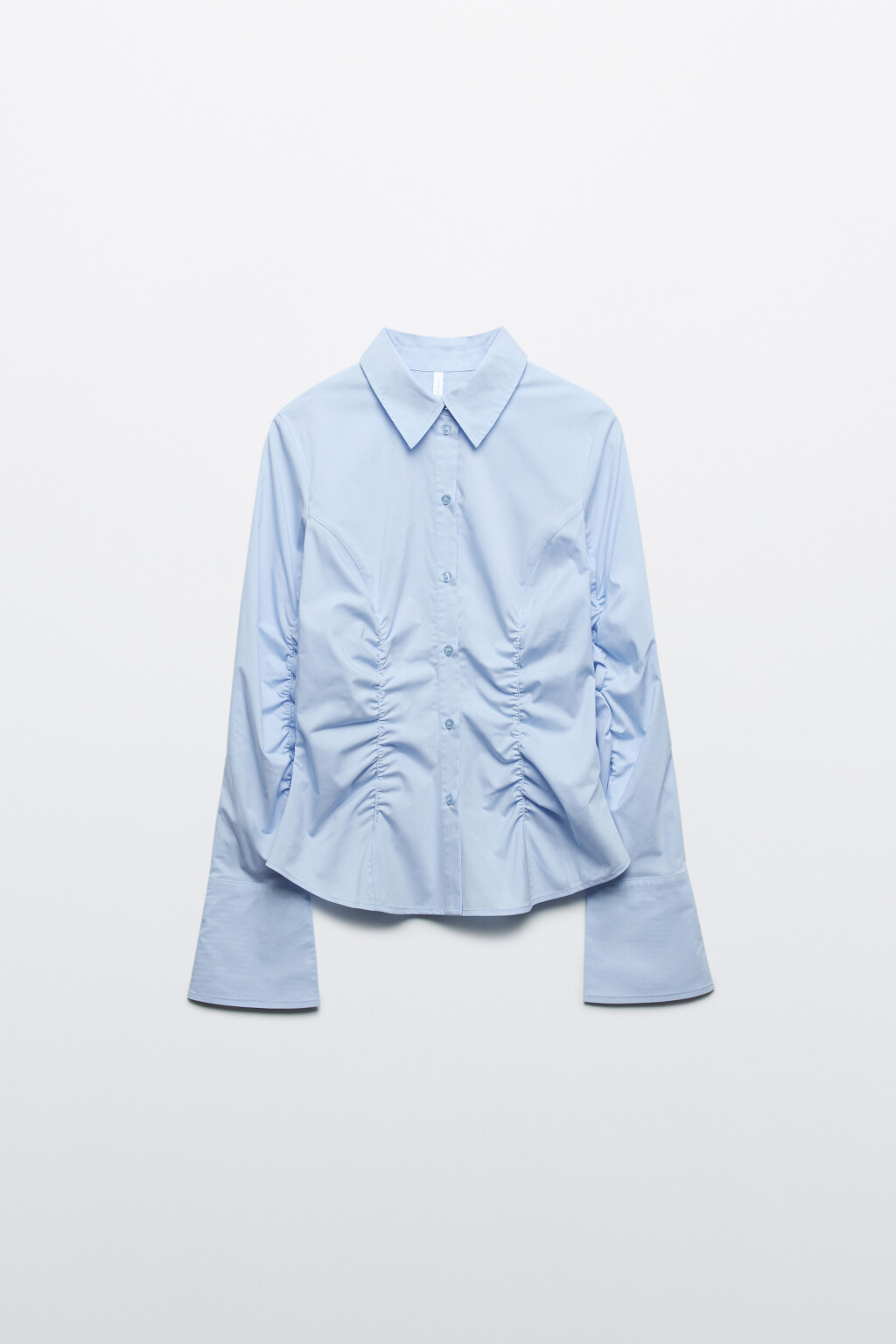 Блузка приталенная со сборками - цвет голубой - 1