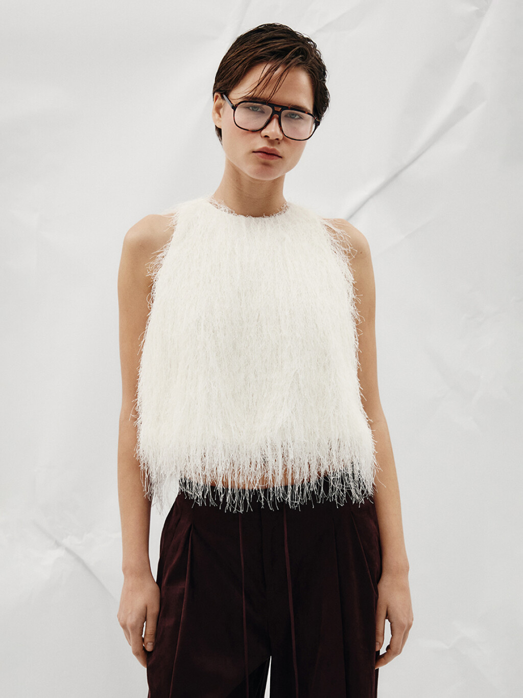 Блузка-топ с бахромой - цвет молочный - 2