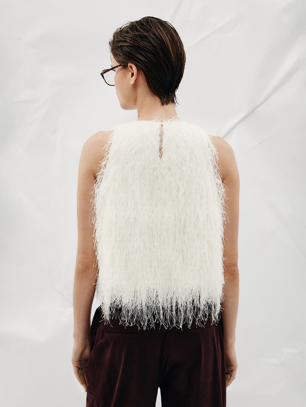 Блузка-топ с бахромой - цвет молочный - 3