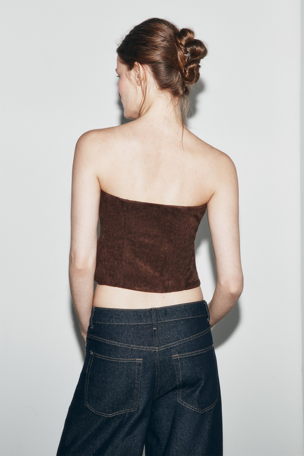 Топ-корсет на молнии велюровый - цвет коричневый - 4