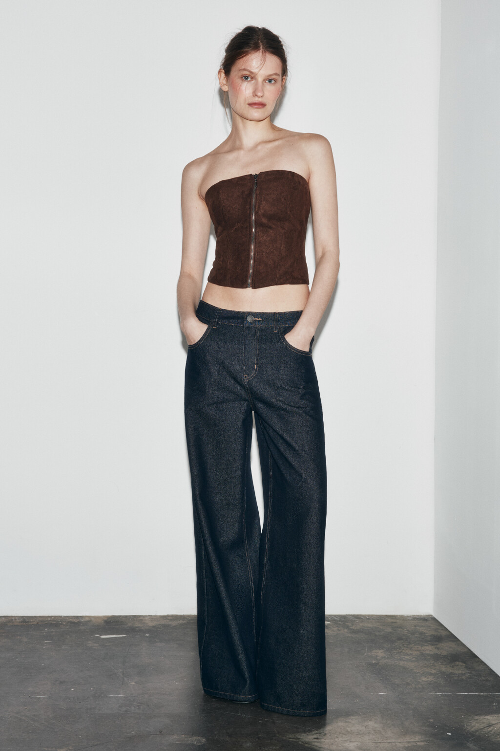 Топ-корсет на молнии велюровый - цвет коричневый - 5