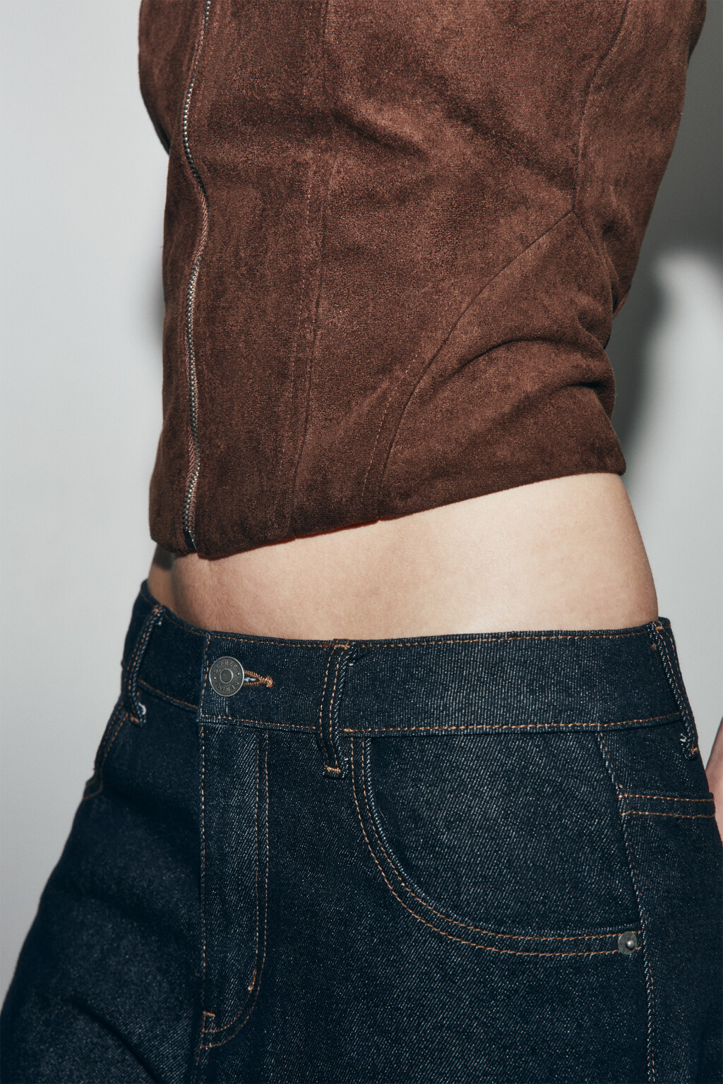 Топ-корсет на молнии велюровый - цвет коричневый - 7
